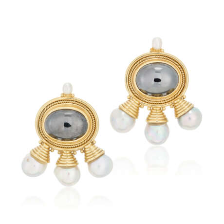 ELIZABETH GAGE HEMATITE AND CULTURED PEARL ‘AFRICAN QUEEN’ EARRINGS - photo 1
