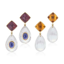 TWO PAIRS OF ROCK CRYSTAL AND GEM-SET EARRINGS
