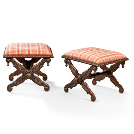 A PAIR OF CONTINENTAL SIMULATED-ROSEWOOD X-FRAME STOOLS - photo 2