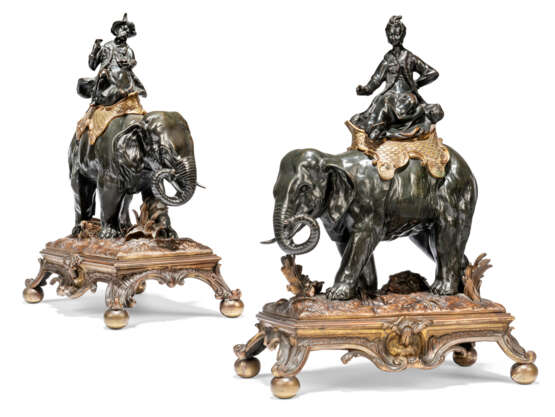 A PAIR OF FRENCH GILT AND PATINATED-BRONZE ELEPHANTS - photo 1