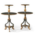 A PAIR OF REGENCY-STYLE EBONISED AND PARCEL-GILT TWO-TIER ETAGERES - Prix ​​des enchères