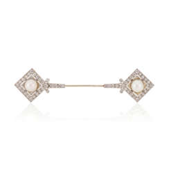 CULTURED PEARL AND DIAMOND JABOT PIN