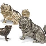 TWO SILVERED-METAL MODELS OF PEKINESE DOGS - фото 1