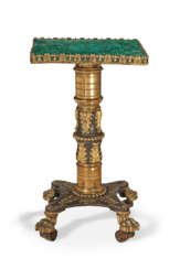 A LATE REGENCY LACQUERED-BRONZE, ORMOLU AND MALACHITE CENTER TABLE