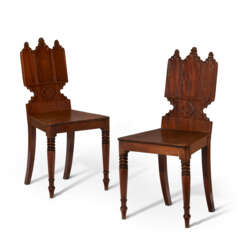 A PAIR OF WILLIAM IV MAHOGANY HALL CHAIRS