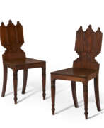 Art gothique. A PAIR OF WILLIAM IV MAHOGANY HALL CHAIRS
