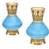 A PAIR OF MINTON TURQUOISE AND GOLD-GROUND BONE CHINA VASES - photo 1