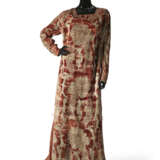 A BURGUNDY SILK VELVET AND SILVER STENCILED LONG SLEEVED EVENING DRESS - фото 1