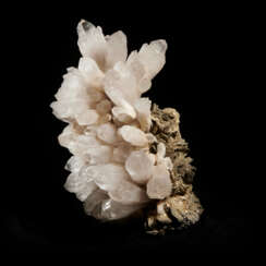 A CLUSTER OF QUARTZ CRYSTALS WITH PYRRHOTITE AND GALENA