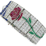 TIFFANY & CO. ART DECO DIAMOND AND MULTI-GEM `MOONLIGHT ROSE` BRACELET - photo 5