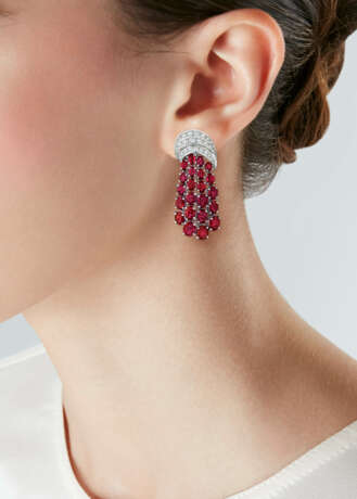 VAN CLEEF & ARPELS RUBY AND DIAMOND `CASCADE` EARRINGS - фото 2