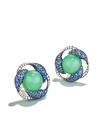 JAR CHRYSOPRASE, SAPPHIRE AND DIAMOND EARRINGS - photo 1