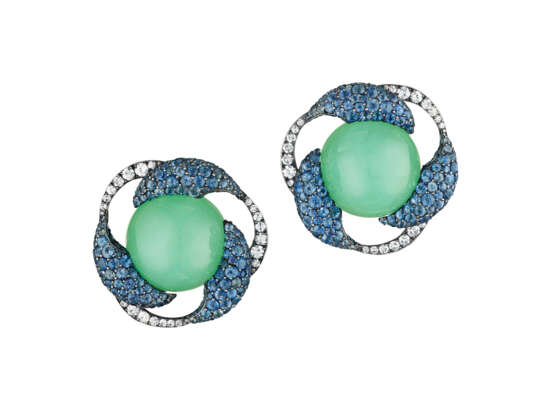 JAR CHRYSOPRASE, SAPPHIRE AND DIAMOND EARRINGS - photo 3