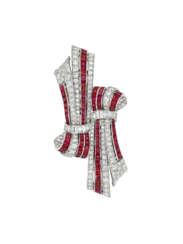 RETRO PAIR OF RUBY AND DIAMOND CLIP-BROOCHES