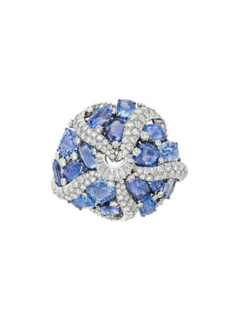 SAPPHIRE AND DIAMOND CLIP-BROOCH - Foto 1