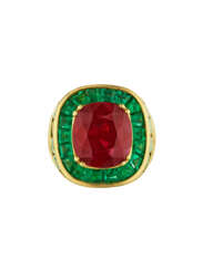 RUBY, EMERALD AND DIAMOND RING