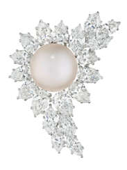 HARRY WINSTON NATURAL PEARL AND DIAMOND CLIP-BROOCH