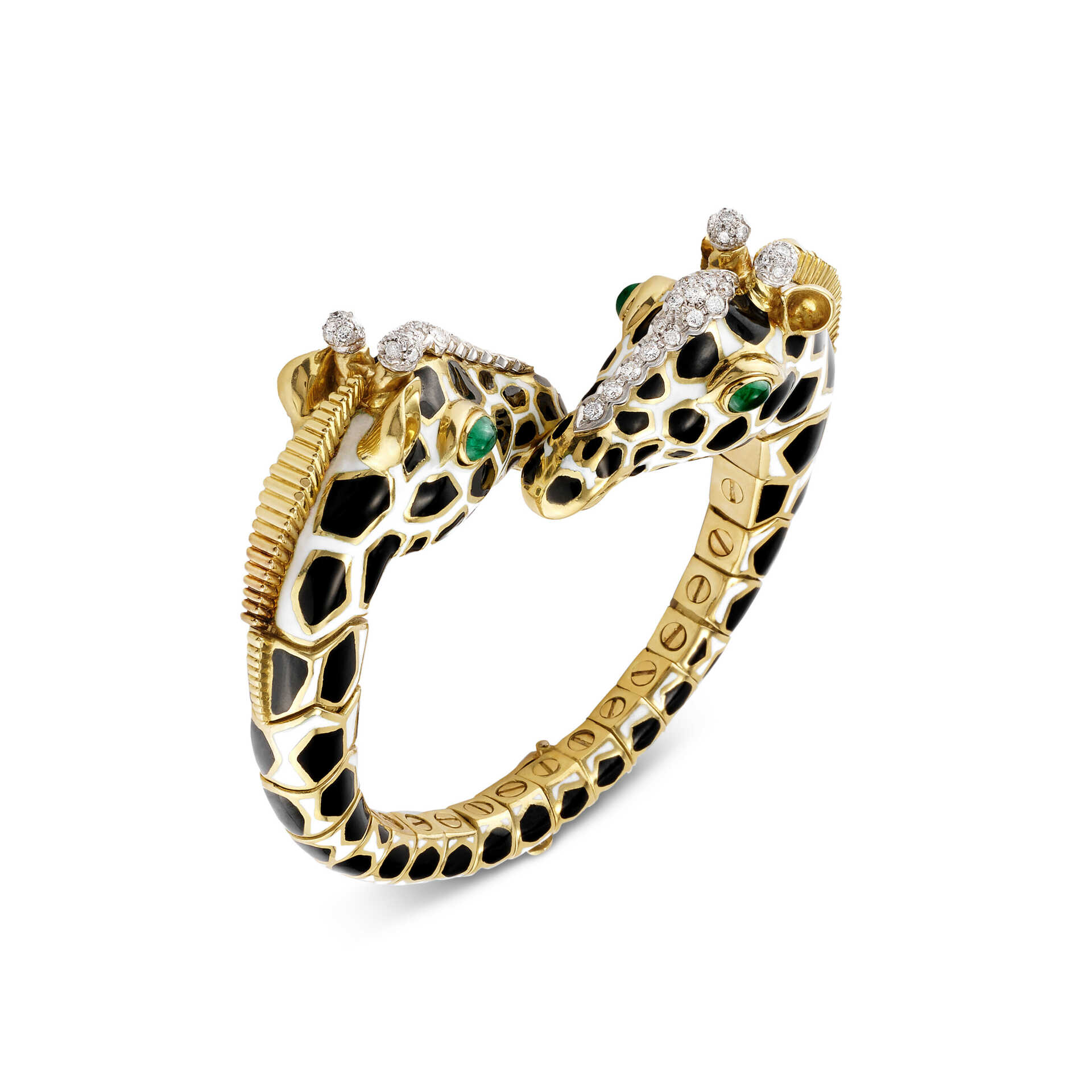 DAVID WEBB ENAMEL, EMERALD AND DIAMOND 'GIRAFFE' BRACELET