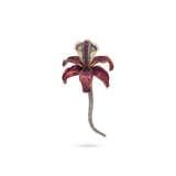 ENAMEL, RUBY AND DIAMOND ORCHID BROOCH - photo 1