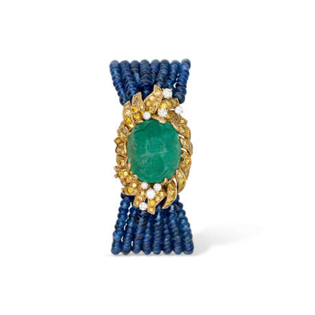 CARTIER EMERALD, SAPPHIRE, COLOURED DIAMOND AND DIAMOND BRACELET - фото 1