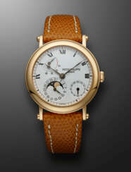 PATEK PHILIPPE, PINK GOLD WRISTWATCH WITH MOONPHASES AND OFFICIER-STYLE CASE, REF. 5054R-001