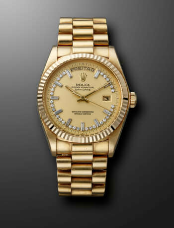 ROLEX, YELLOW GOLD 'DAY-DATE' WITH DIAMOND-SET DIAL, REF. 18038 - photo 1