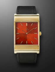 OMEGA, 14K YELLOW GOLD RECTANGULAR WRISTWATCH WITH WOODEN DIAL, REF. 8359