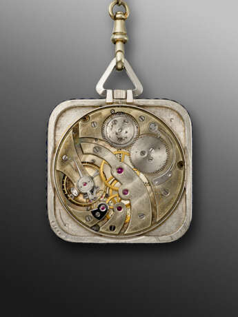 CARTIER, PLATINUM AND SAPPHIRE-SET SQUARE KEYLESS OPENFACE POCKET WATCH - photo 4