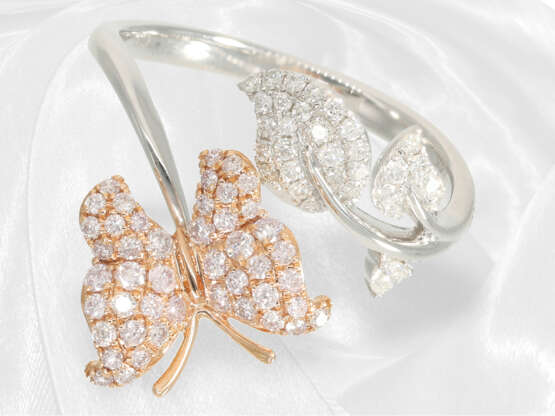 Ring: zierlicher moderner Brillantring "Butterfly", pinke und weiße Brillanten, neuwertig - photo 2