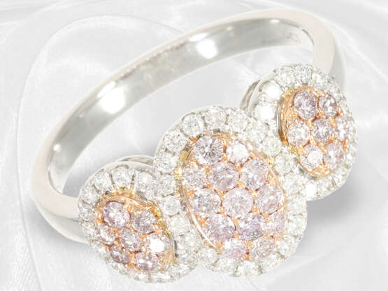 Ring: ausgefallener, moderner, neuwertiger Brillantring mit weißen und pinken Brillanten - фото 3