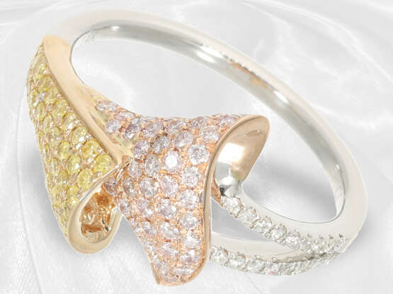 Ring: neuwertiger eleganter Tricolor-Brillantring, weiße, gelbe und pinke Brillanten - Foto 1