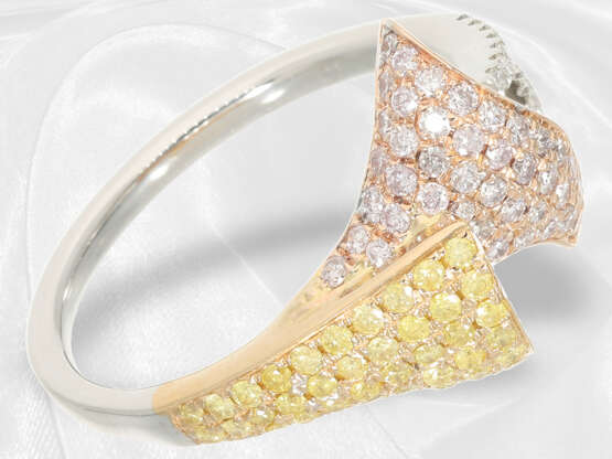 Ring: neuwertiger eleganter Tricolor-Brillantring, weiße, gelbe und pinke Brillanten - Foto 3