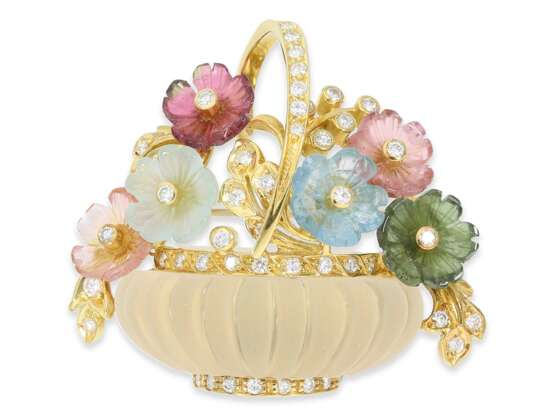 Brosche/Anhänger: äußerst dekorative und wertvolle Blumenbrosche mit Brillanten, Farbsteinen und Bergkristall - фото 2