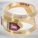 Ring: unikater Designerring mit pinkfarbenen Turmalinen und einem schönen Diamanten im Emerald-Cut, 14K Gold - фото 3