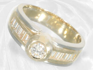 Solide gefertigter Designer-Goldschmiedering mit Brillanten/Diamanten, ca.0,9ct, 18K Gold, Bicolor