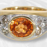 Ring: sehr solide gefertigter Goldschmiedering mit Altschliffdiamanten und großem Mandarin-Granat, ca. 1,9ct Diamanten - photo 2