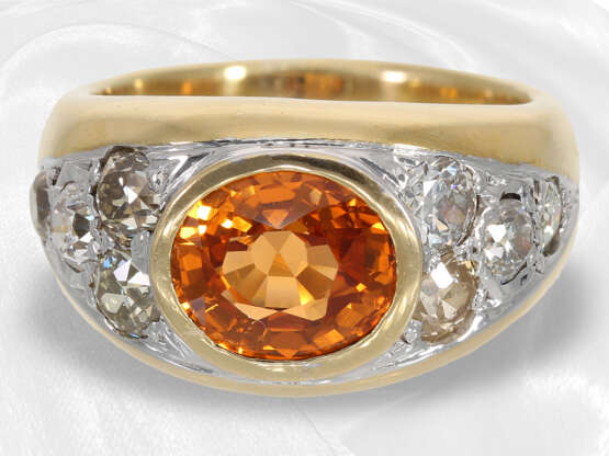 Ring: sehr solide gefertigter Goldschmiedering mit Altschliffdiamanten und großem Mandarin-Granat, ca. 1,9ct Diamanten - Foto 2