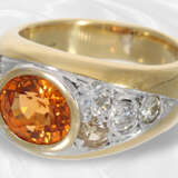 Ring: sehr solide gefertigter Goldschmiedering mit Altschliffdiamanten und großem Mandarin-Granat, ca. 1,9ct Diamanten - Foto 3