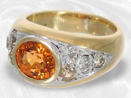 Ring: sehr solide gefertigter Goldschmiedering mit Altschliffdiamanten und großem Mandarin-Granat, ca. 1,9ct Diamanten - Foto 3