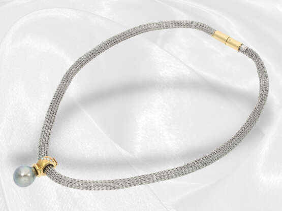 Kette/Collier: edle und moderne Platin Strumpf/Strickkette mit Brillant/Tahiti-Goldschmiedeanhänger - photo 3