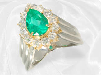Ring: ehemals teurer Goldschmiedering mit Smaragd und Brillanten, Platin