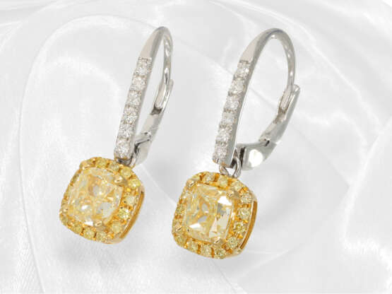 Ohrringe: hochwertiger moderner Diamantschmuck, 2 x Fancy Yellow ca. 0,8ct - Foto 2