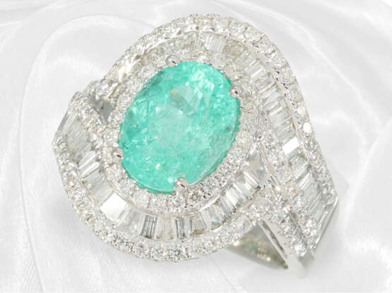 Ring: sehr hochwertiger Diamantring mit großem Paraiba-Turmalin von 3,11ct - Foto 1