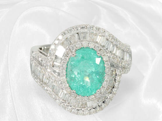 Ring: sehr hochwertiger Diamantring mit großem Paraiba-Turmalin von 3,11ct - Foto 4