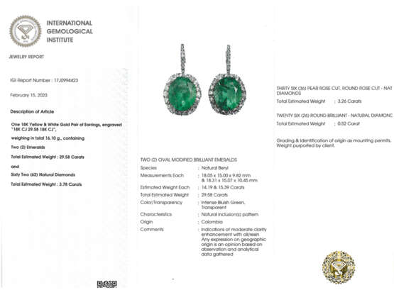 Ohrringe: sehr hochwertiger Smaragdschmuck, kolumbianische Smaragde von 29,58ct, IGI Report - photo 4