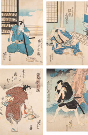 UTAGAWA KUNISADA I, VIER UKIYO-E MIT DARSTELLUNG VON KABUKI-FIGUREN - фото 1