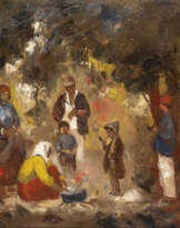 BELA IVANYI-GRÜNWALD AM LAGERFEUER (1929)