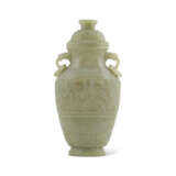 A PALE CELADON JADE ARCHAISTIC VASE AND COVER - photo 3