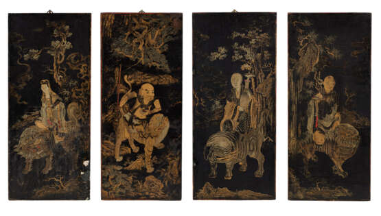 A SET OF FOUR GILT-DECORATED LACQUER PANELS - photo 1