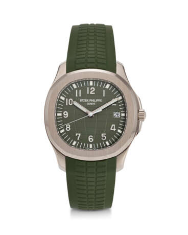 PATEK PHILIPPE, REF. 5168G-010, AQUANAUT, A FINE 18K WHITE GOLD CUSHION-SHAPED WRISTWATCH WITH DATE AND “KHAKI GREEN” DIAL - photo 1